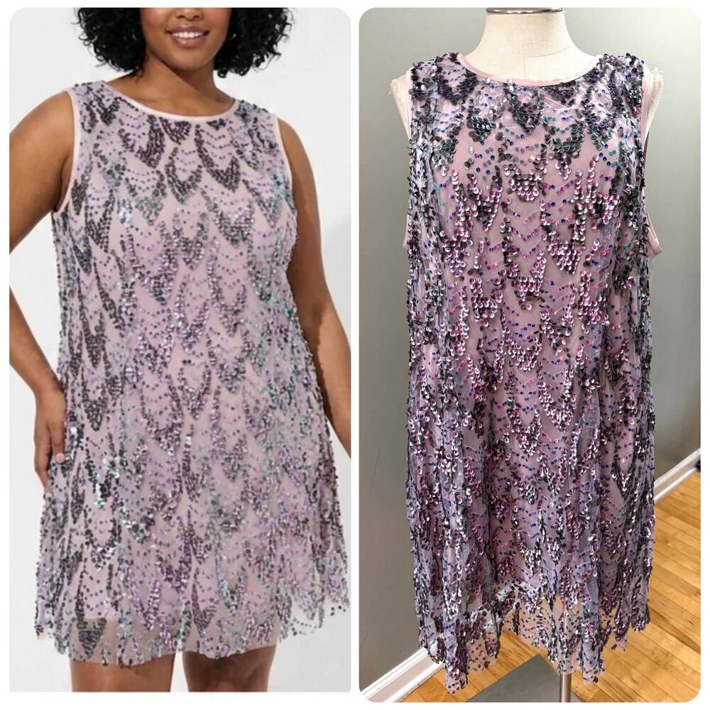 Torrid 4 (4X 26) Purple Sequin Shift Sparkles Party Cocktail Mini Tank Dress